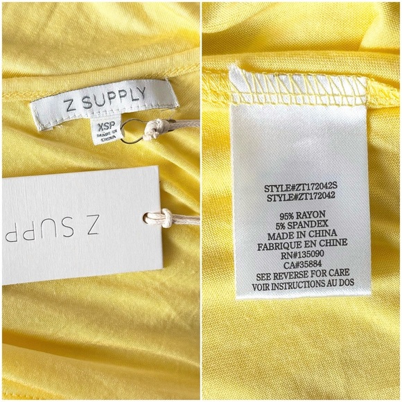 NWT Z SUPPLY Butter Yellow Stretch Jersey Back Detail Sleeveless V-Neck Tank XS - Picture 4 of 5